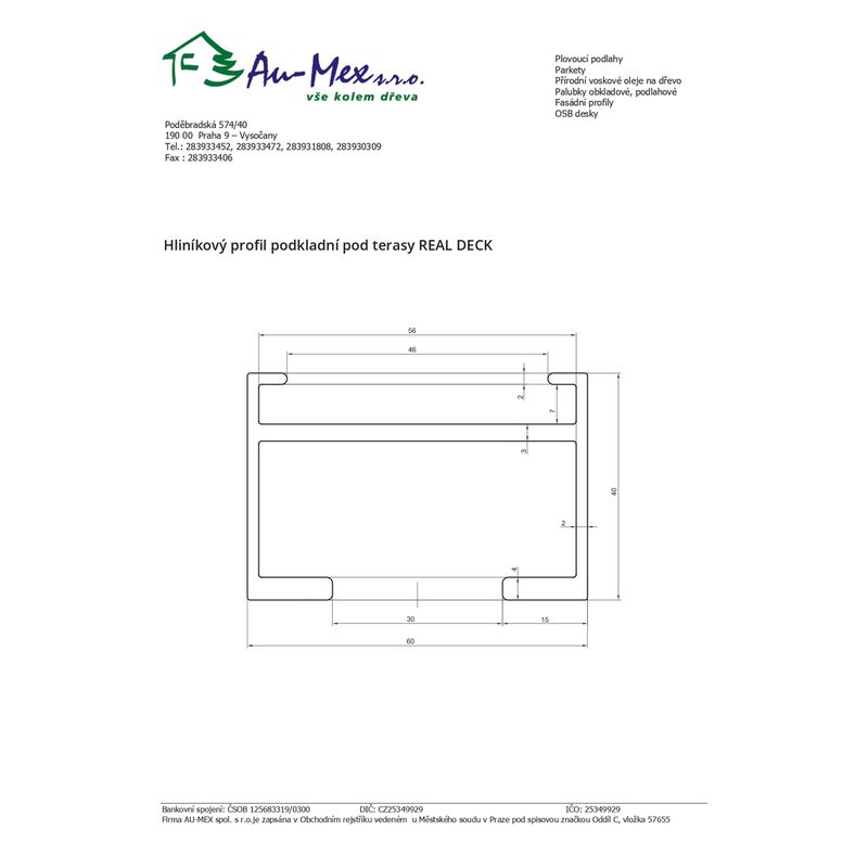 Hliníkový profil pod terasy 40x60x4000mm