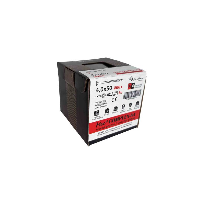 Mex Complex 4.0x50/TX20, nerezová ocel A4, 200 ks/balení+bit