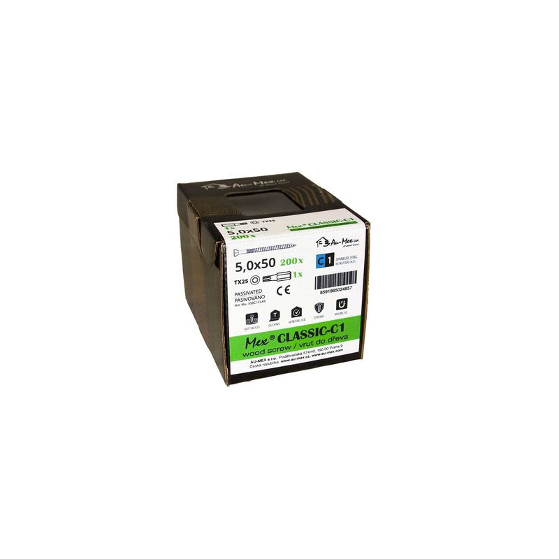 Mex Classic 5x50/TX25, nerezová ocel C1, 200 ks/balení+bit